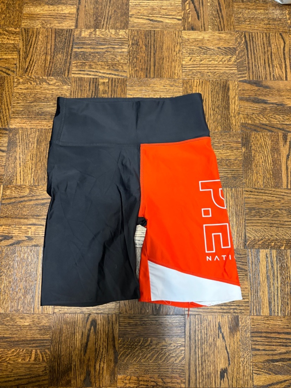 P.E Nation Black & Orange Colorblock Athletic Shorts